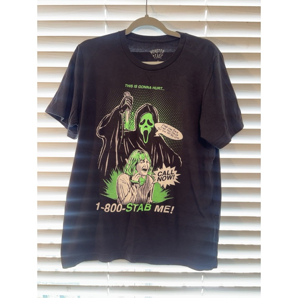 Scream Ghostface Horror Graphic T-Shirt-Monster Tease- Black Adult Large‎
